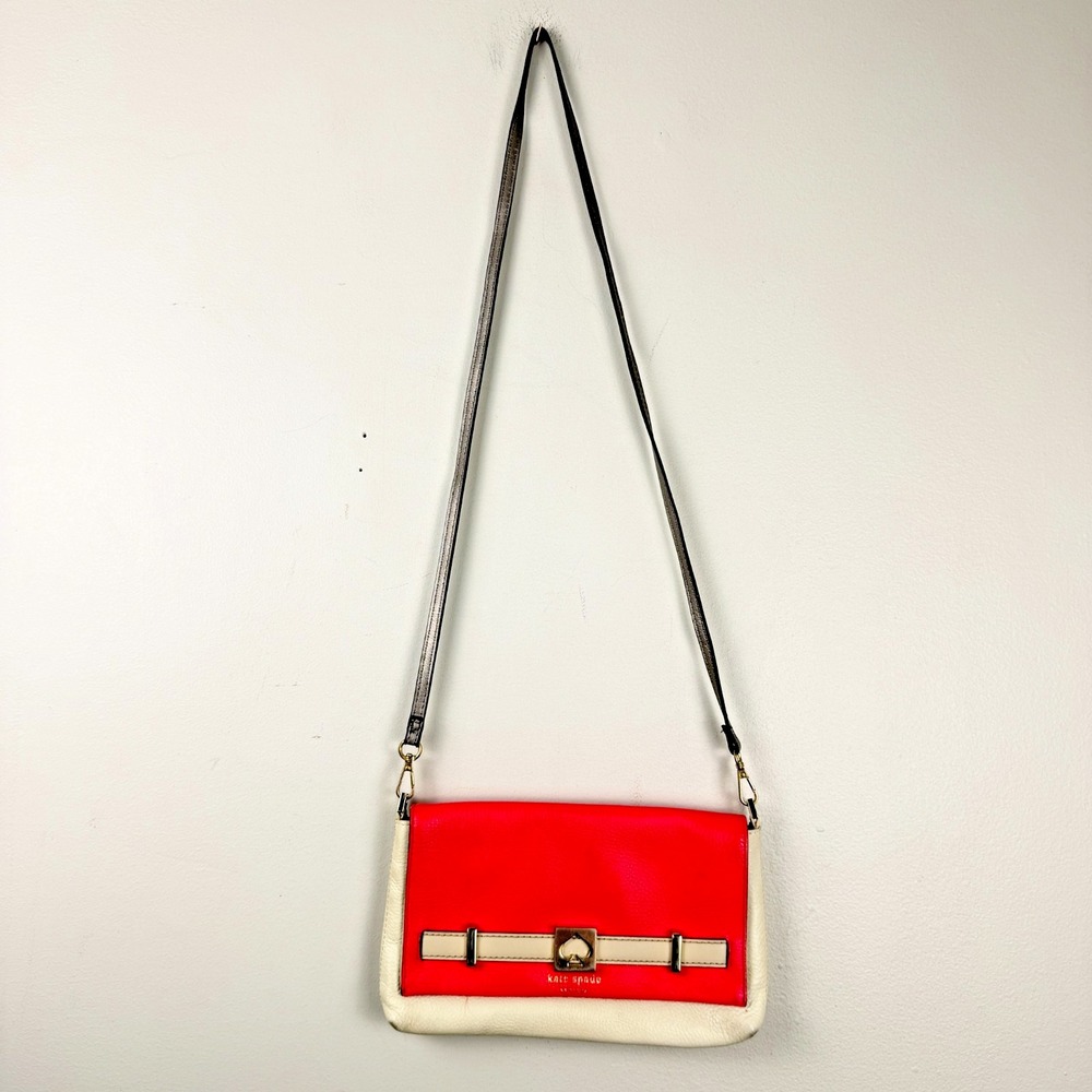 Kate Spade New York Crossbody Bag Womens Pink Cream White Leather Casual Purse